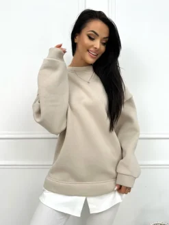 Beżowa Bluza Oversize 13445-418-A|Modna Kiecka New