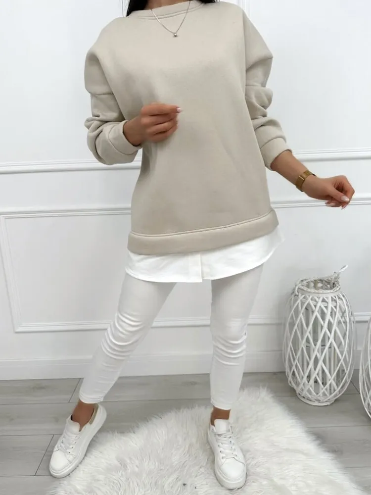 Beżowa Bluza Oversize 13445-418-A|Modna Kiecka New
