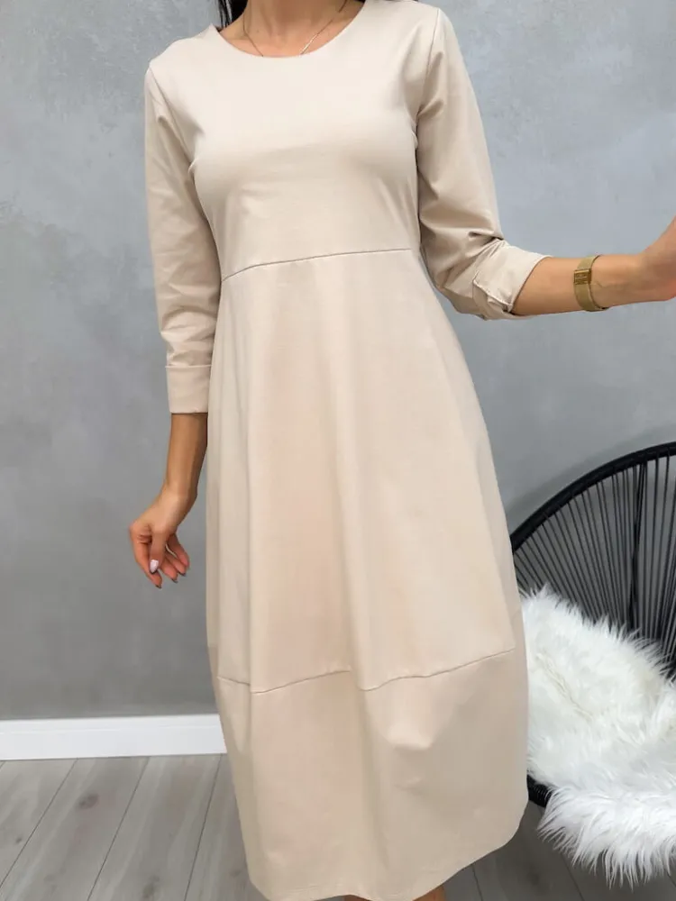 Beżowa Dresowa Sukienka z Kieszeniami 13153-535-A|Modna Kiecka Clearance