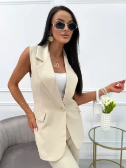 Beżowa Elegancka Kamizelka 13794-310-D|Modna Kiecka Online