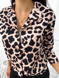Beżowa Koszula w Panterkę 12878-105 12878-105-Q|Modna Kiecka Hot