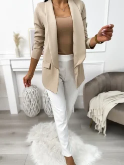 Beżowa Marynarka 11481-309-A|Modna Kiecka Outlet