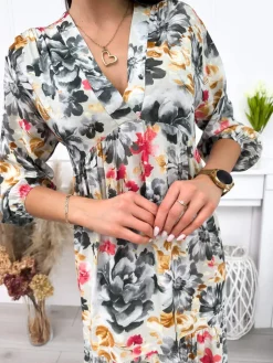 Beżowa Sukienka Maxi w Kwiaty 12258-364-Q|Modna Kiecka Sale