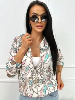 Beżowa Welurowa Bluza ze Wzorem 13449-01-A|Modna Kiecka New