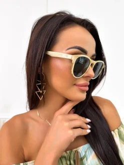 Beżowe Okulary Przeciwsłoneczne 10457-334-A|Modna Kiecka Discount