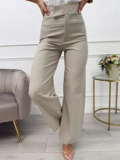 Beżowe Spodnie z Szeroką Nogawką 13607-170-A|Modna Kiecka Fashion