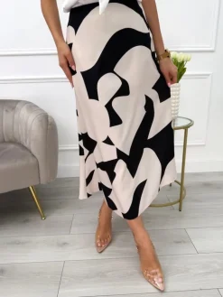 Beżowo-Czarna Spódnica 13645-529-A|Modna Kiecka Outlet