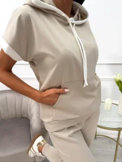 Beżowy Dresowy Komplet 13777-165-A|Modna Kiecka Outlet