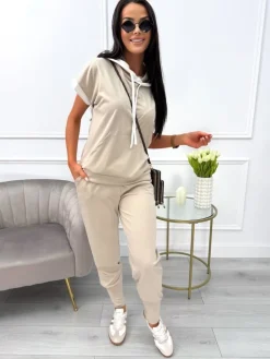 Beżowy Dresowy Komplet 13777-165-A|Modna Kiecka Outlet