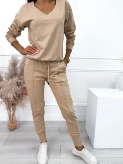 Beżowy Komplet Bluza + Spodnie 10557-115-A|Modna Kiecka Online