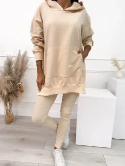 Beżowy Komplet Bluza Oversize + Legginsy 10450-203-A|Modna Kiecka Fashion