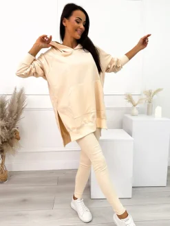 Beżowy Komplet Bluza Oversize  + Legginsy 10450-203-A|Modna Kiecka Fashion