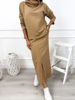 Beżowy Komplet Golf + Spódnica 12842-406-A|Modna Kiecka Online