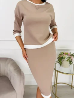 Beżowy Komplet ze Spódnicą 13526-183-A|Modna Kiecka Hot