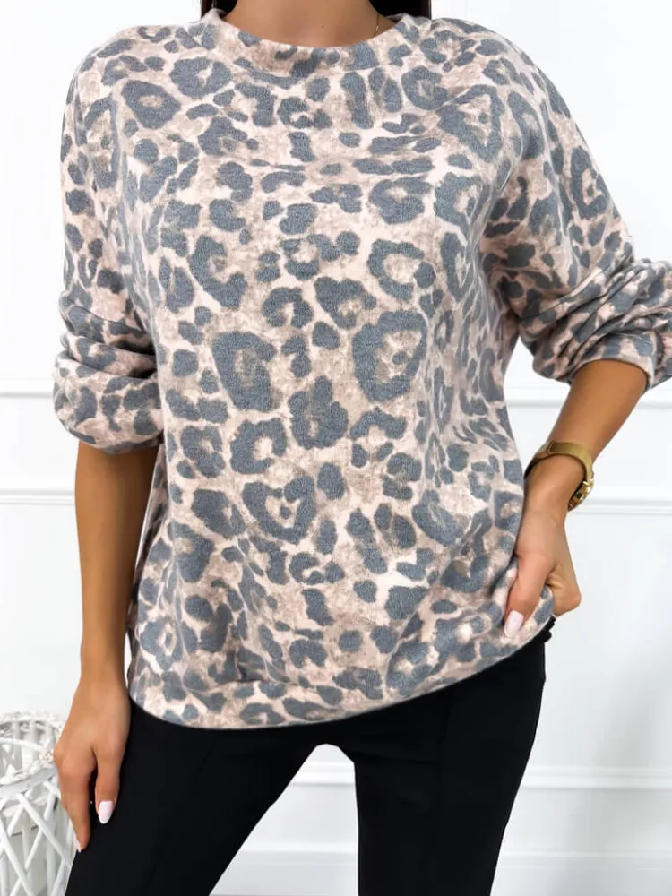 Beżowy Sweterek w Panterkę 12808-37-A|Modna Kiecka Fashion