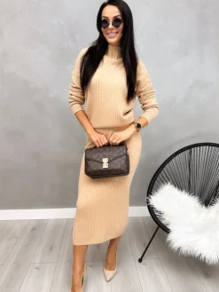 Beżowy Sweterkowy Komplet ze Spódnicą 13206-247-A|Modna Kiecka Outlet