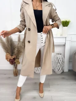 Beżowy Trencz 12112-205-A|Modna Kiecka Outlet