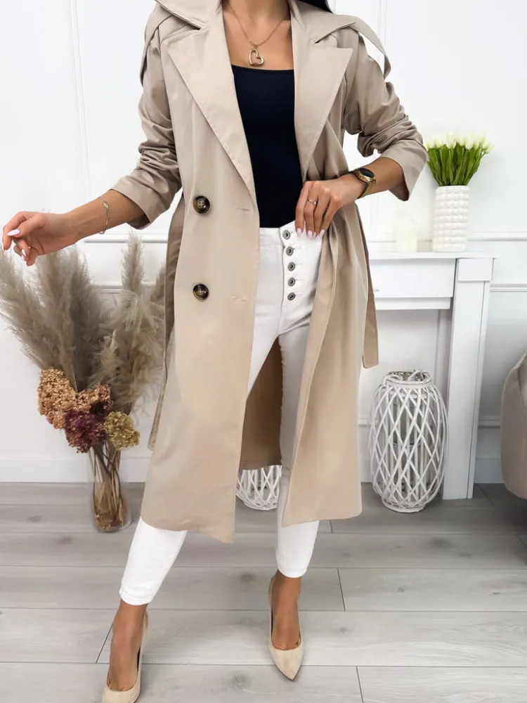 Beżowy Trencz 12112-205-A|Modna Kiecka Outlet