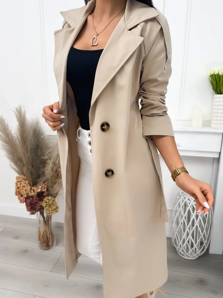 Beżowy Trencz 12112-205-A|Modna Kiecka Outlet