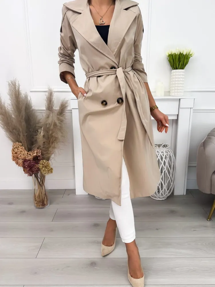 Beżowy Trencz 12112-205-A|Modna Kiecka Outlet