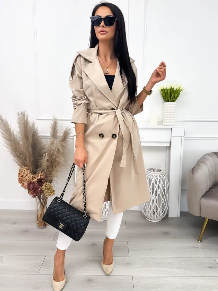Beżowy Trencz 12112-205-A|Modna Kiecka Outlet