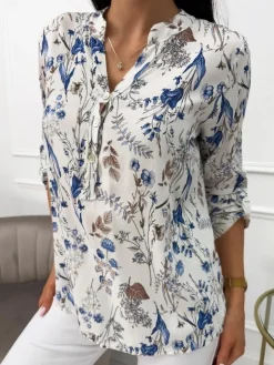 Biała Bluzka w Granatowy Wzór 13537-31-B|Modna Kiecka Discount
