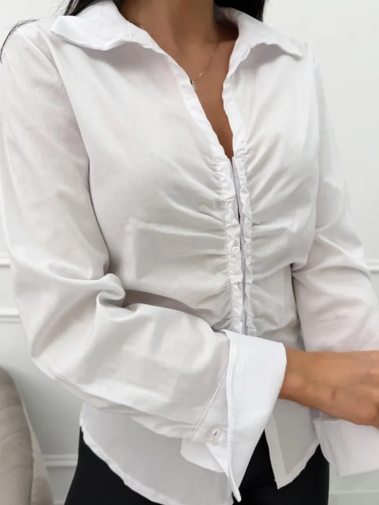 Biała Koszula Zapinana na Haftki 13622-67-A|Modna Kiecka Discount