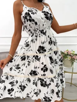 Biała Sukienka w Kwiaty z Ozdobnym Haftem 14018-338-A|Modna Kiecka Fashion