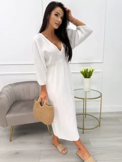 Biała Sukienka z Wiązaniem z Tyłu 13989-259-B|Modna Kiecka Hot
