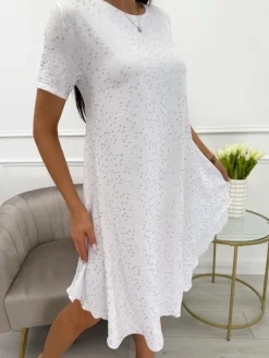 Biała Sukienka ze Złotym Wzorem 13861-519-B|Modna Kiecka Online
