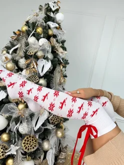Biało-Czerwone Zakolanówki Świąteczne ze Wstążką 9064-334-B|Modna Kiecka Fashion