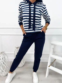 Biało-Granatowy Komplet w Paski 12682-412-C|Modna Kiecka Outlet