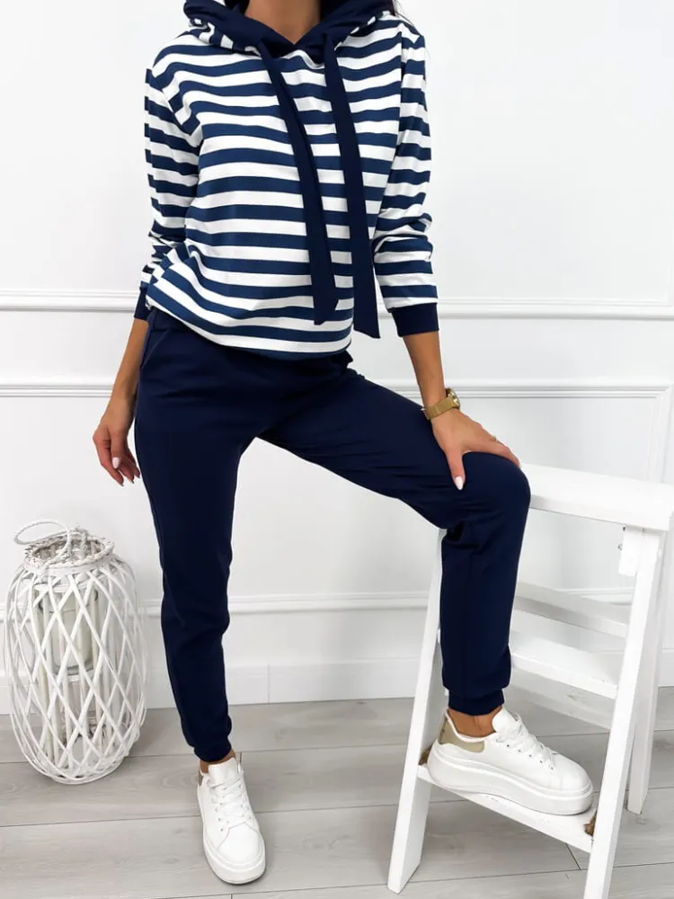 Biało-Granatowy Komplet w Paski 12682-412-C|Modna Kiecka Outlet