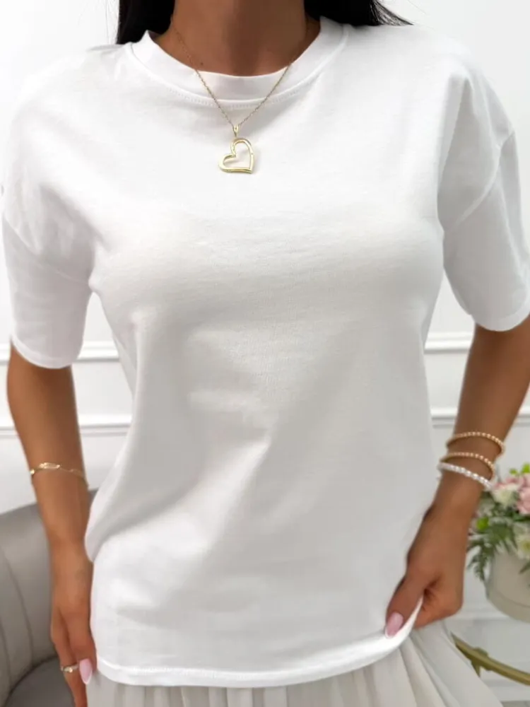 Biały T-shirt z Brązowo-Beżową Chustą 14066-51-Q|Modna Kiecka Clearance