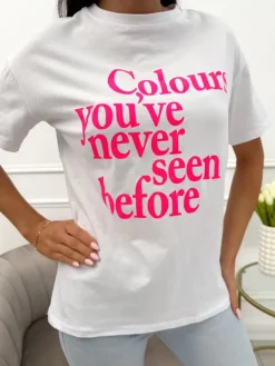 Biały T-shirt z Nadrukiem 13959-41-A|Modna Kiecka New