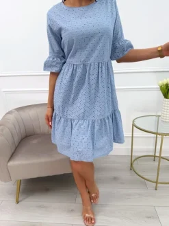 Błękitna Ażurowa Sukienka 13846-427-B|Modna Kiecka Outlet