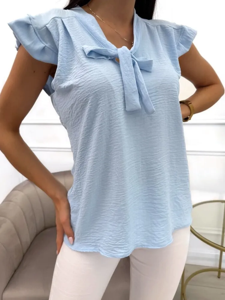 Błękitna Bluzeczka z Wiązaniem 12413-311-D|Modna Kiecka Discount