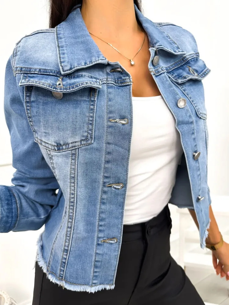 Błękitna Jeansowa Kurteczka 13005-510 13005-510-Q|Modna Kiecka Online