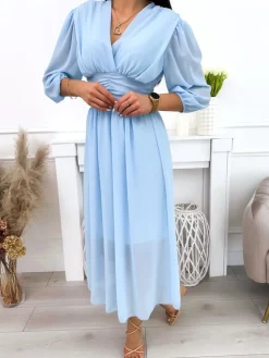 Błękitna Sukienka 12155-95-A|Modna Kiecka Outlet