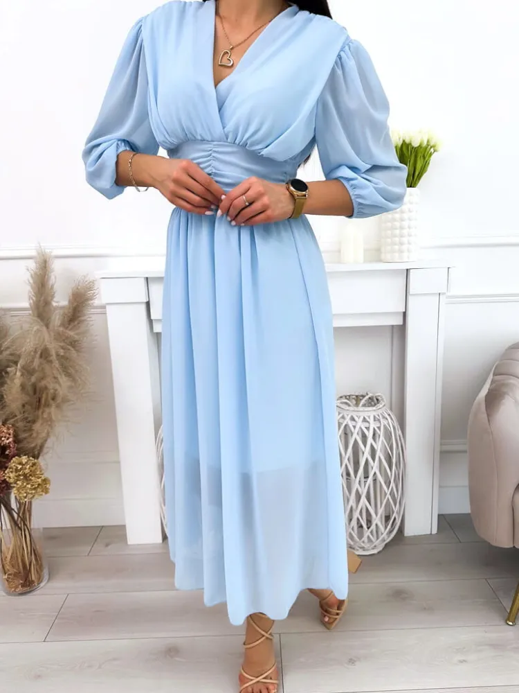 Błękitna Sukienka 12155-95-A|Modna Kiecka Outlet