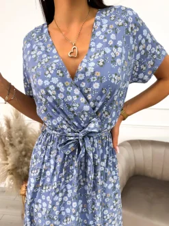 Błękitna Sukienka Maxi w Kwiaty 12412-83-A|Modna Kiecka Hot