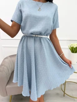 Błękitna Sukienka Oversize  13920-294-A|Modna Kiecka New