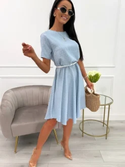 Błękitna Sukienka Oversize  13920-294-A|Modna Kiecka New