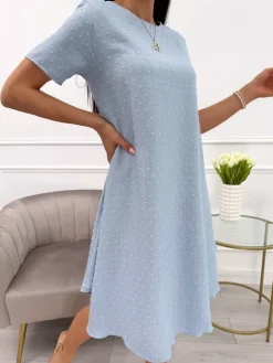 Błękitna Sukienka Oversize  13920-294-A|Modna Kiecka New
