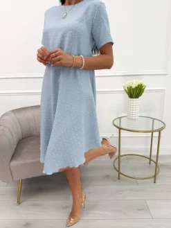 Błękitna Sukienka Oversize  13920-294-A|Modna Kiecka New