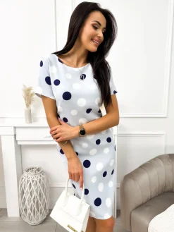 Błękitna Sukienka w Grochy 11717-248-D|Modna Kiecka Online