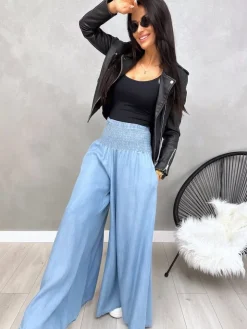 Błękitne Jeansowe Spodnie z Szeroką Nogawką 12588-69-C|Modna Kiecka New