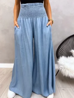 Błękitne Jeansowe Spodnie z Szeroką Nogawką 12588-69-C|Modna Kiecka New