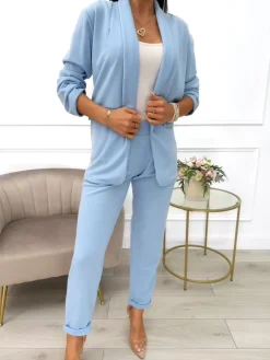 Błękitny Komplet Marynarka + Spodnie 11421-223-N|Modna Kiecka Fashion