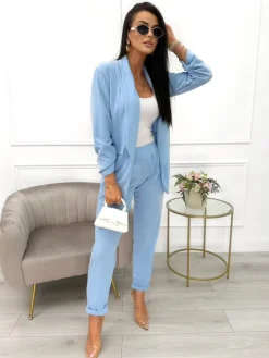 Błękitny Komplet Marynarka + Spodnie 11421-223-N|Modna Kiecka Fashion